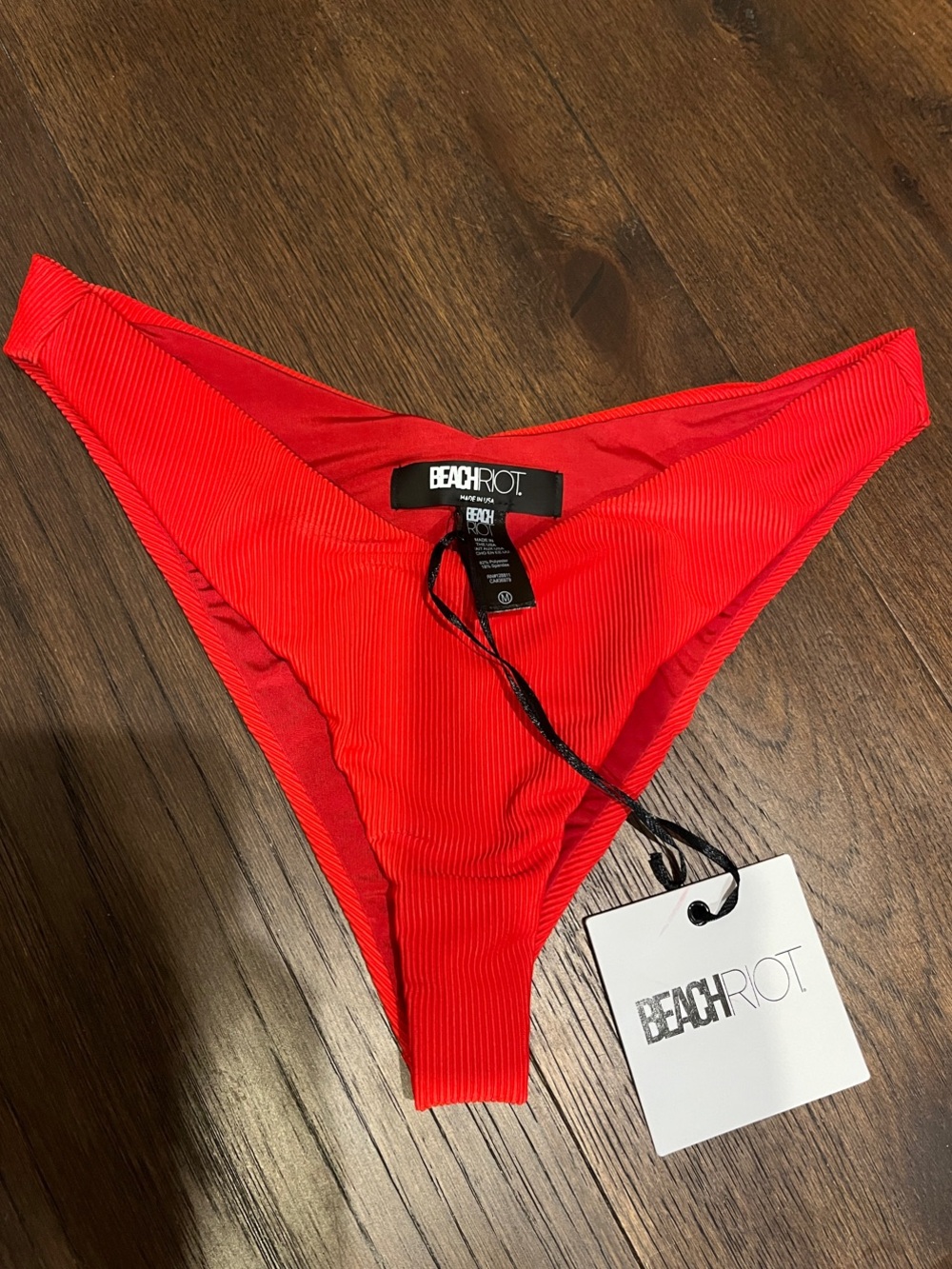 Beach Riot Red Ribbed High-Cut Bikini Bottom